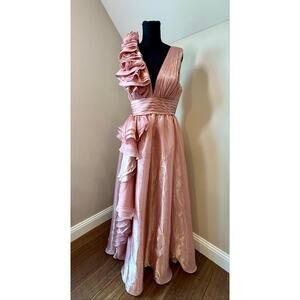 NWT Azazie Vespera Pink Ruffles Gown